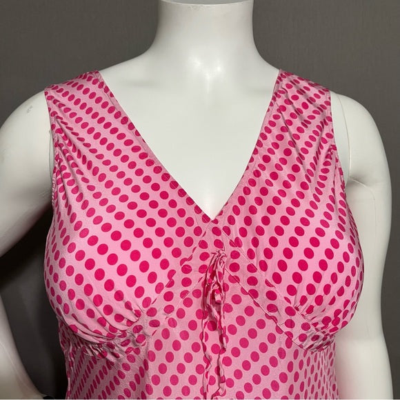 Isaac Mizrahi Pink Polka Dot 100% Silk V-Neck Sleeveless Shell Top Sz-XXL