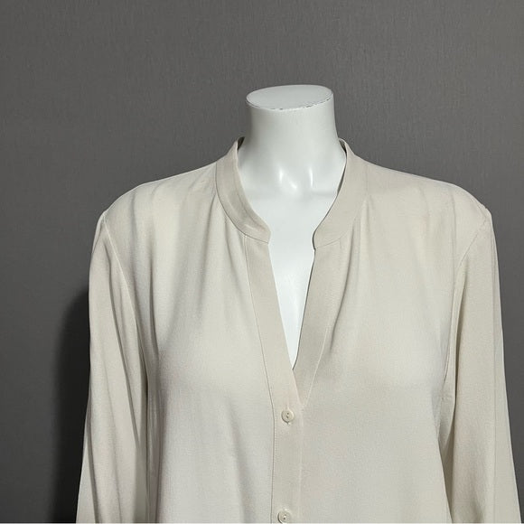 Eileen Fisher Ecru 100% Silk Button Front (FLAWED) Long Sleeve Blouse Sz-XL