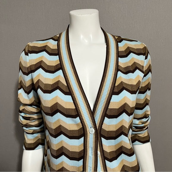 Vintage Gold Crown Brown/Tan/Blue Zig Zag Cardigan Sz-Small