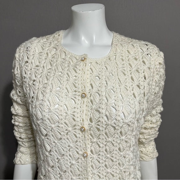 Vintage Cream Knit Open With Pearl/Gold Buttons Sz-Medium