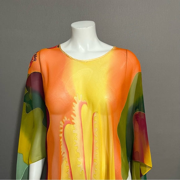 Multicolored Sheer Floral Lightweight Poncho One Size