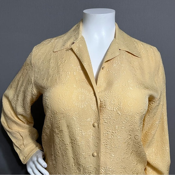 Silk Boutique Canary Yellow 100% Silk Textured Floral Blouse Sz-Large