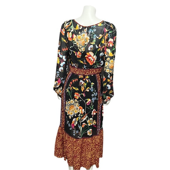 Anthropologie Floral Long Sleeve Sheer Boho Maxi Dress Sz-8