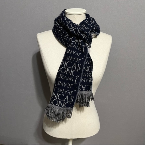 Doncaster 100% Virgin Wool Navy | Taupe Logo Scarf