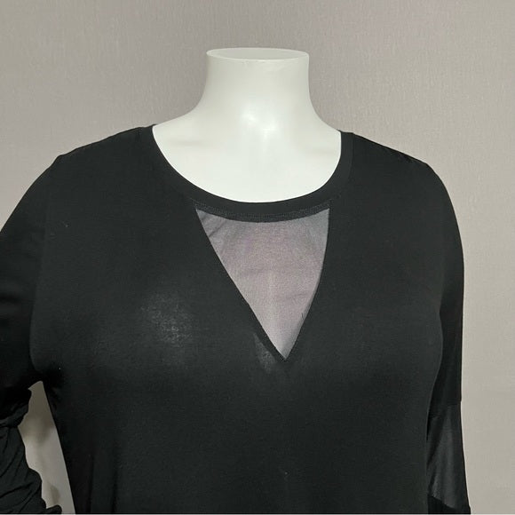 Allure Black Long Mesh Sleeve Athletic Knit Tops Sz-2X