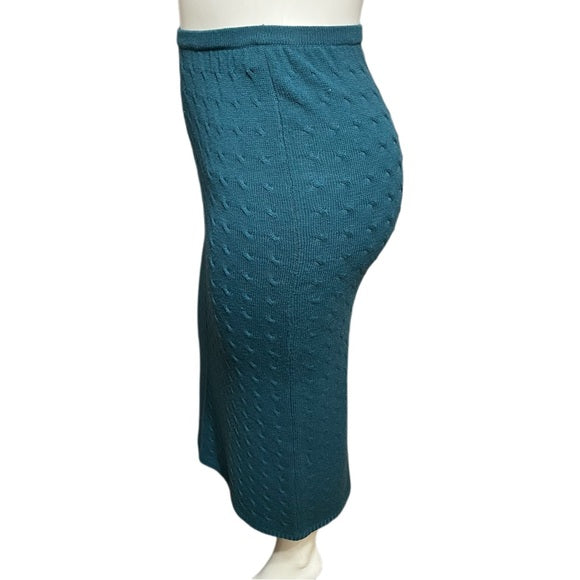 Lady Leighton Teal 100% Lambswool 2 Pc Skirt Set Sz-Medium/Large