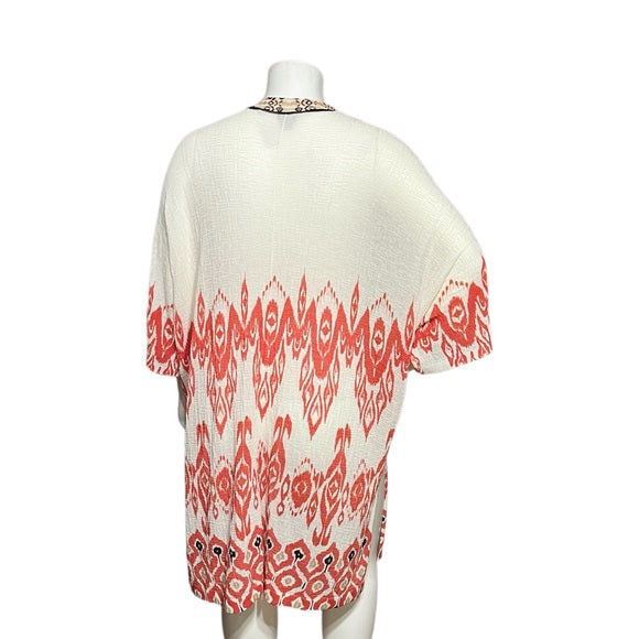 Chicos Open Front Longline Ikat Print Cardigan Sz-2X