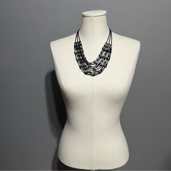 Black Multi Stranded Chain Necklace One Size