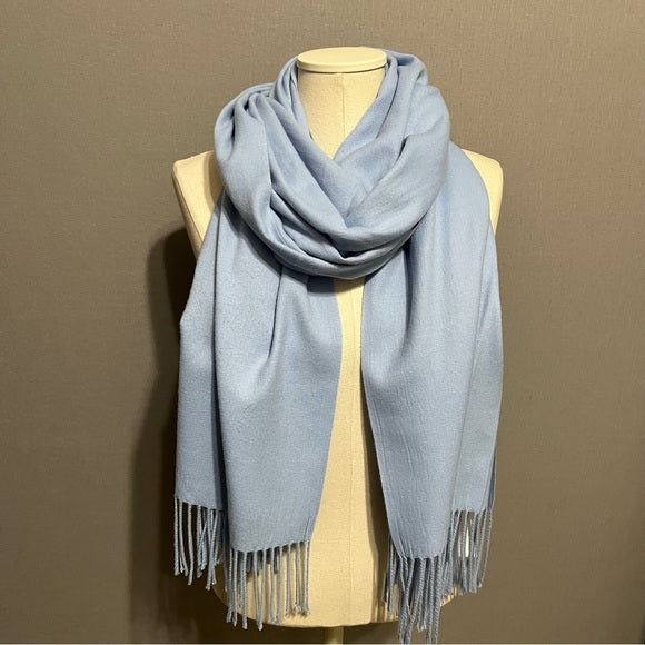 Light Blue Soft Scarf With Fringe