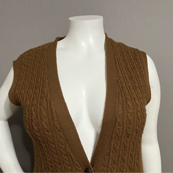 J.H. Collectibles 100% Wool Brown Cable Knit Sleeveless Vest Sz-1X