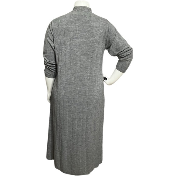 Roaman’s Gray Ribbed 2 Pc Knit Duster Cardigan & Dress Set Sz-Large