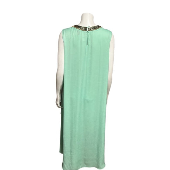 BCBG Mint Green Bronze Beaded Flowy Sleeveless Dress Sz-Large