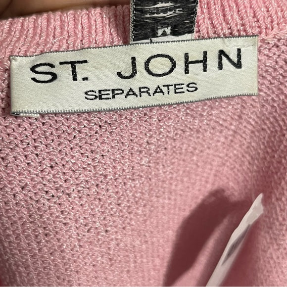 St. John Light Pink Santana Knit Shell Sleeves Top Sz-Medium