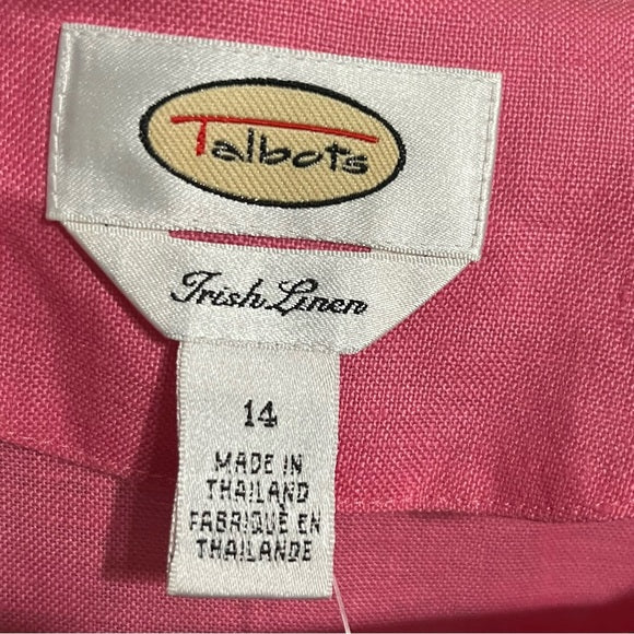 Talbots Irish Linen Pink 100% Linen Short Sleeve Shirt Sz-14