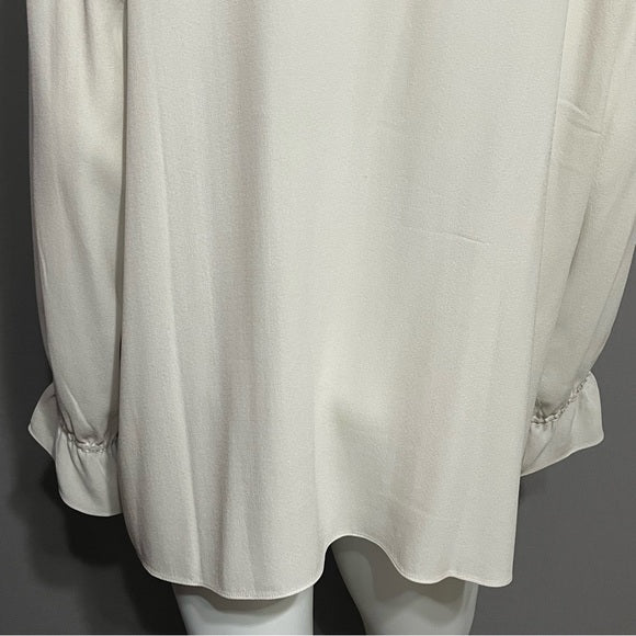 Eileen Fisher Ecru 100% Silk Button Front (FLAWED) Long Sleeve Blouse Sz-XL