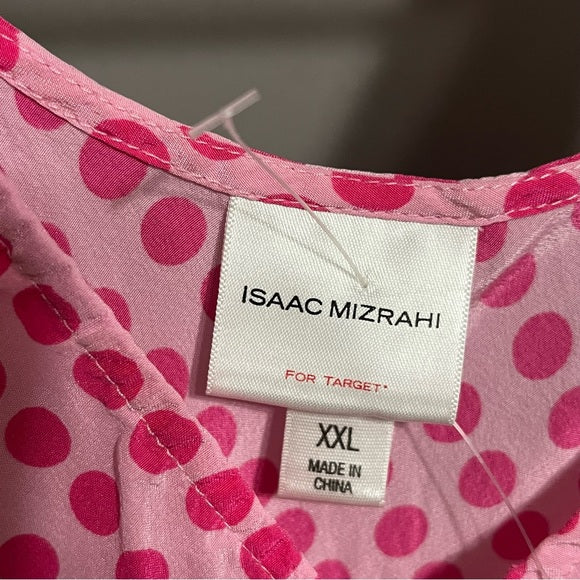 Isaac Mizrahi Pink Polka Dot 100% Silk V-Neck Sleeveless Shell Top Sz-XXL