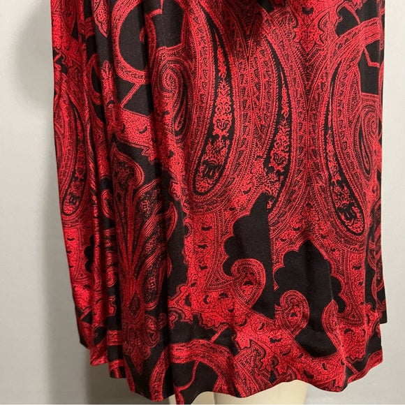 Geoffrey Alexander Red Paisley With Tie Rayon Pleated Midi Skirt Sz-16