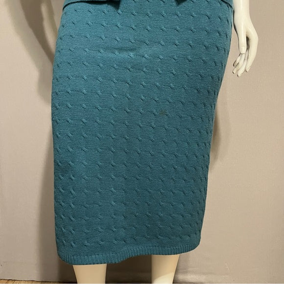 Lady Leighton Teal 100% Lambswool 2 Pc Skirt Set Sz-Medium/Large