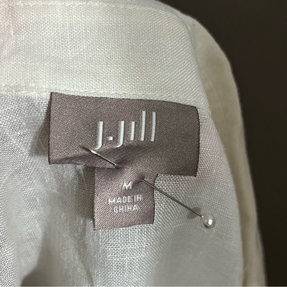 J. Jill White 100% Linen Button Front Shirt Sz-Medium