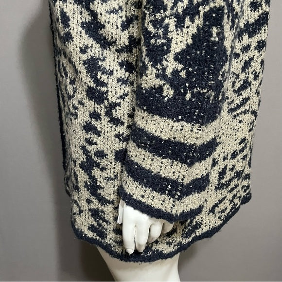 Liz Claiborne Navy & Cream Acrylic Blend Printed Cardigan Sz-1X