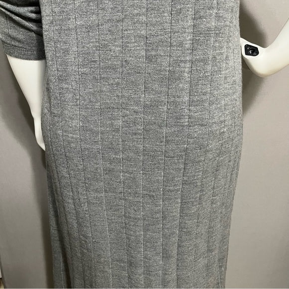 Roaman’s Gray Ribbed 2 Pc Knit Duster Cardigan & Dress Set Sz-Large