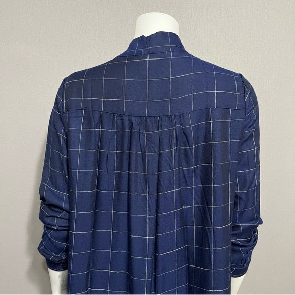 Amaryllis Blue Checkered Print 100% Cotton Tunic Top Sz-XL