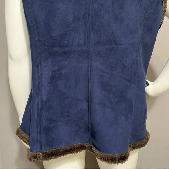 Denim & Co Blue & Brown Faux Fur Lined Vest Sz-1X