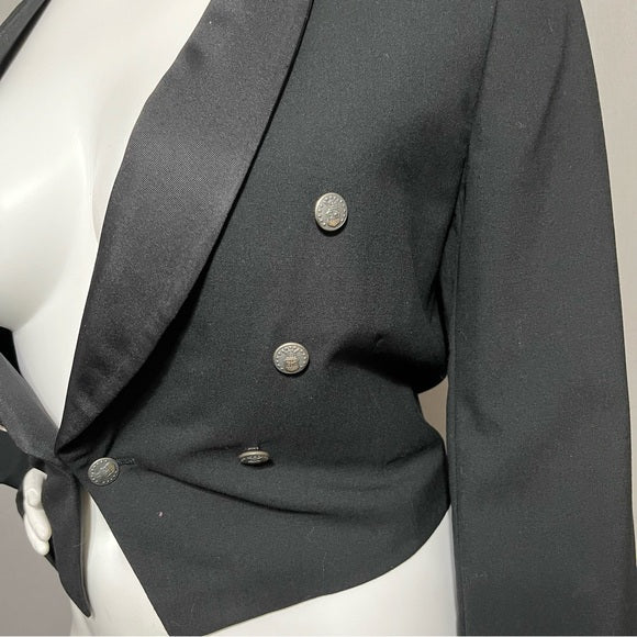 Vintage Black Tuxedo | Waiters Jacket Cropped Double Breasted Blazer Sz-XL