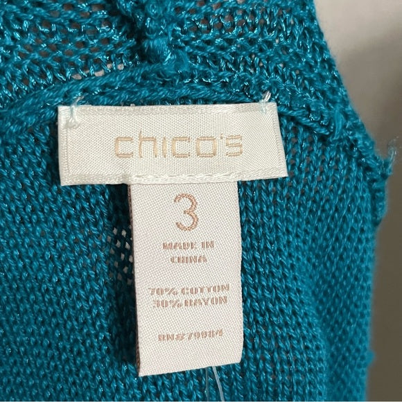 Chico’s Turquoise Open Front Long Sleeve Knit Cardigan Sz-Large