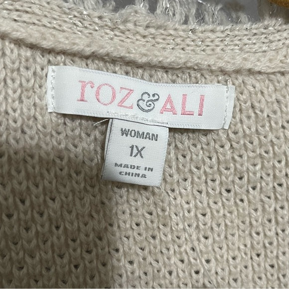 Roz & Ali Cream Textured Cardigan Sz-1X