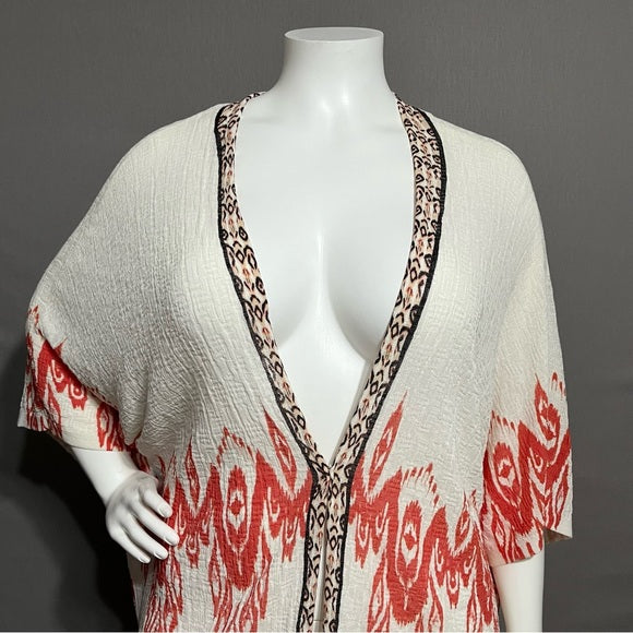 Chicos Open Front Longline Ikat Print Cardigan Sz-2X