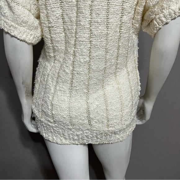 Vintage Rochelle Cream Textured Ribbon V-Neck Sweater Sz-Small