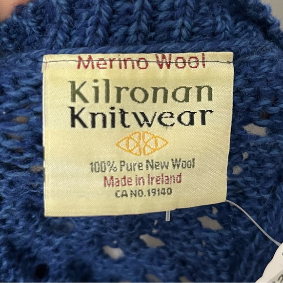 Kilronan Knitwear Ireland Merino Wool Blue Cable Knit Sweater Sz-XX