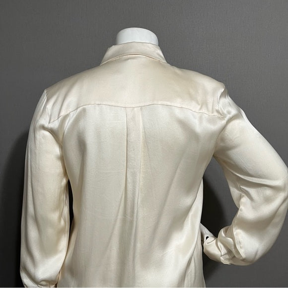 Talbots Cream 100% Silk Classic Button Front Blouse Sz-14