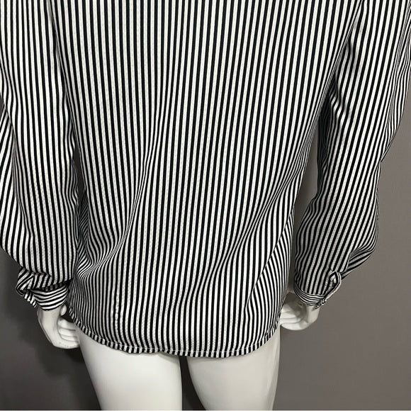 Vintage Blouseworks Black White Striped Pleated Collar Sz- Medium