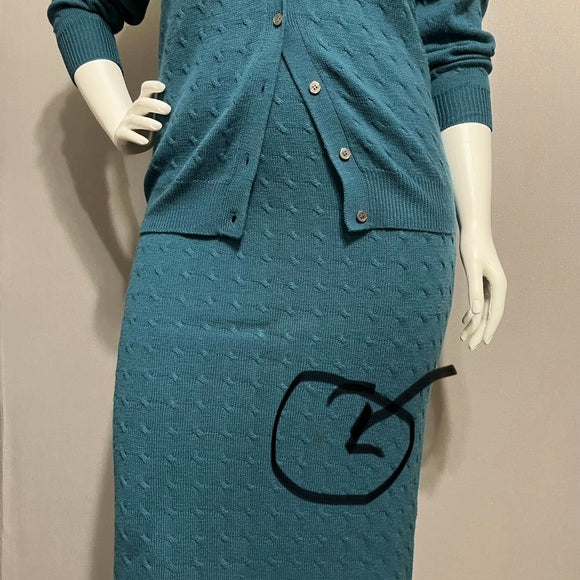 Lady Leighton Teal 100% Lambswool 2 Pc Skirt Set Sz-Medium/Large