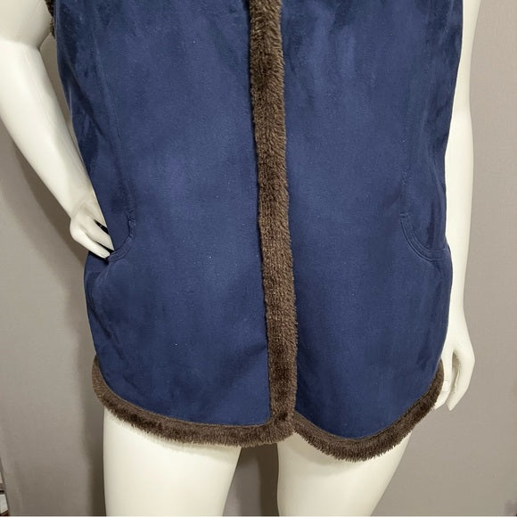 Denim & Co Blue & Brown Faux Fur Lined Vest Sz-1X