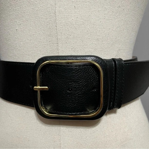 Liz Claiborne Black Leather Wide With Gold Belt Sz-Small