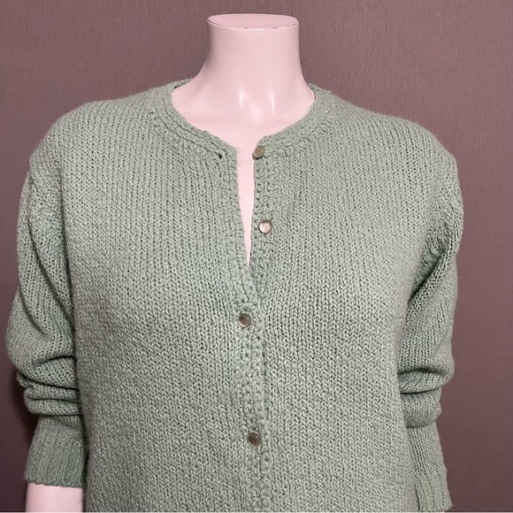 Leon Levin Mint Green Button Front Acrylic Grandma Sweater Sz-Medium