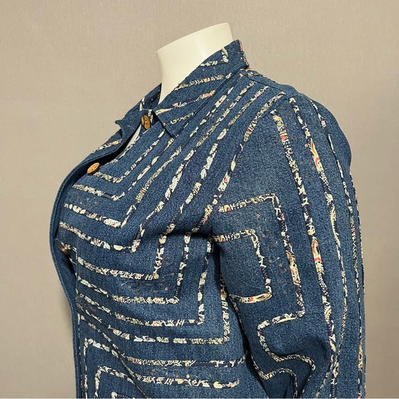 Coldwater Creek Denim Artsy Geometric Appliqué 100% Cotton Jacket Size - Large