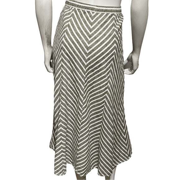 Stripe Linen & Cotton Midi Skirt Sz-Medium