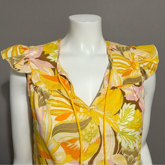 Hester & Orchard Floral Print Linen & Cotton Top Sz-Small