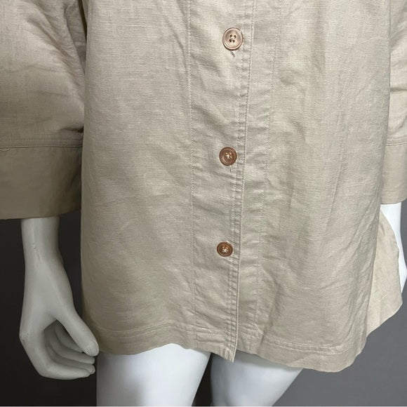 Liz Baker Brown Cotton | Linen Button Front Shirt Sz-Large