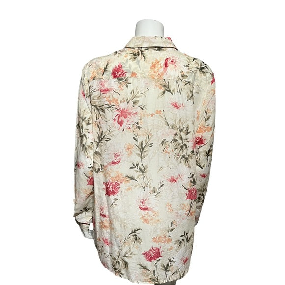 J.Jill Cotton | Silk Floral Button Front Shirt Sz-Large