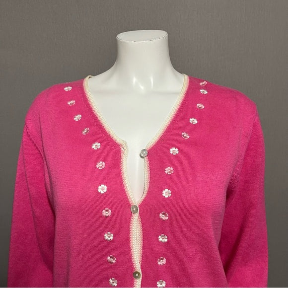 Denim & Co Ramie & Cotton Pink V-Neck Cardigan Sweater Sz-Medium