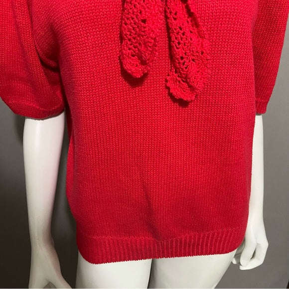 ⭐️American Weekend Ramie/Cotton Red Tie Neck Short Sleeve Sweater Sz-Small