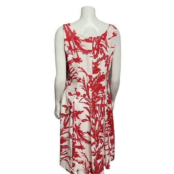 Coldwater Creek 100% Linen Red & White Print Fit & Flare Dress Sz-12