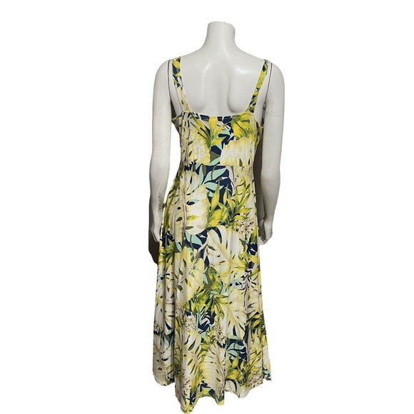 Chaps Yellow 100% Cotton Floral Maxi Knit Sleeveless Dress Sz-Large