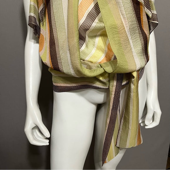 BCBG Green/Orange/Brown Silk Halter Blouse Sz-Large