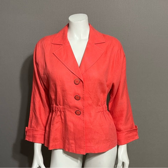 Jones New York Coral 100% Linen Button Front Blazer Sz-Small